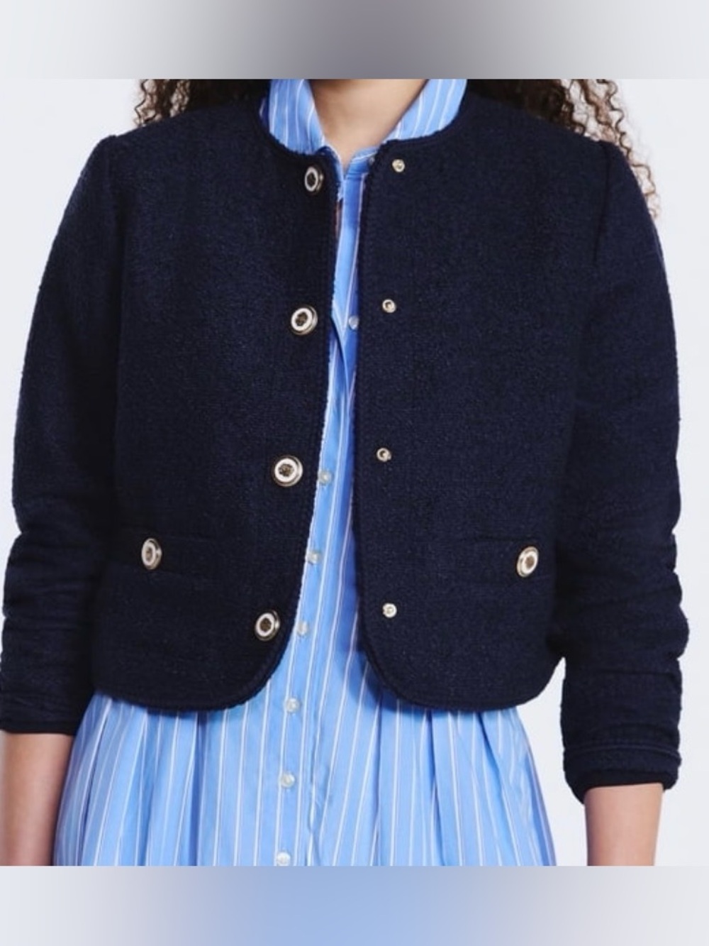 Free Assembly Women's Navy Cropped Button Blazer